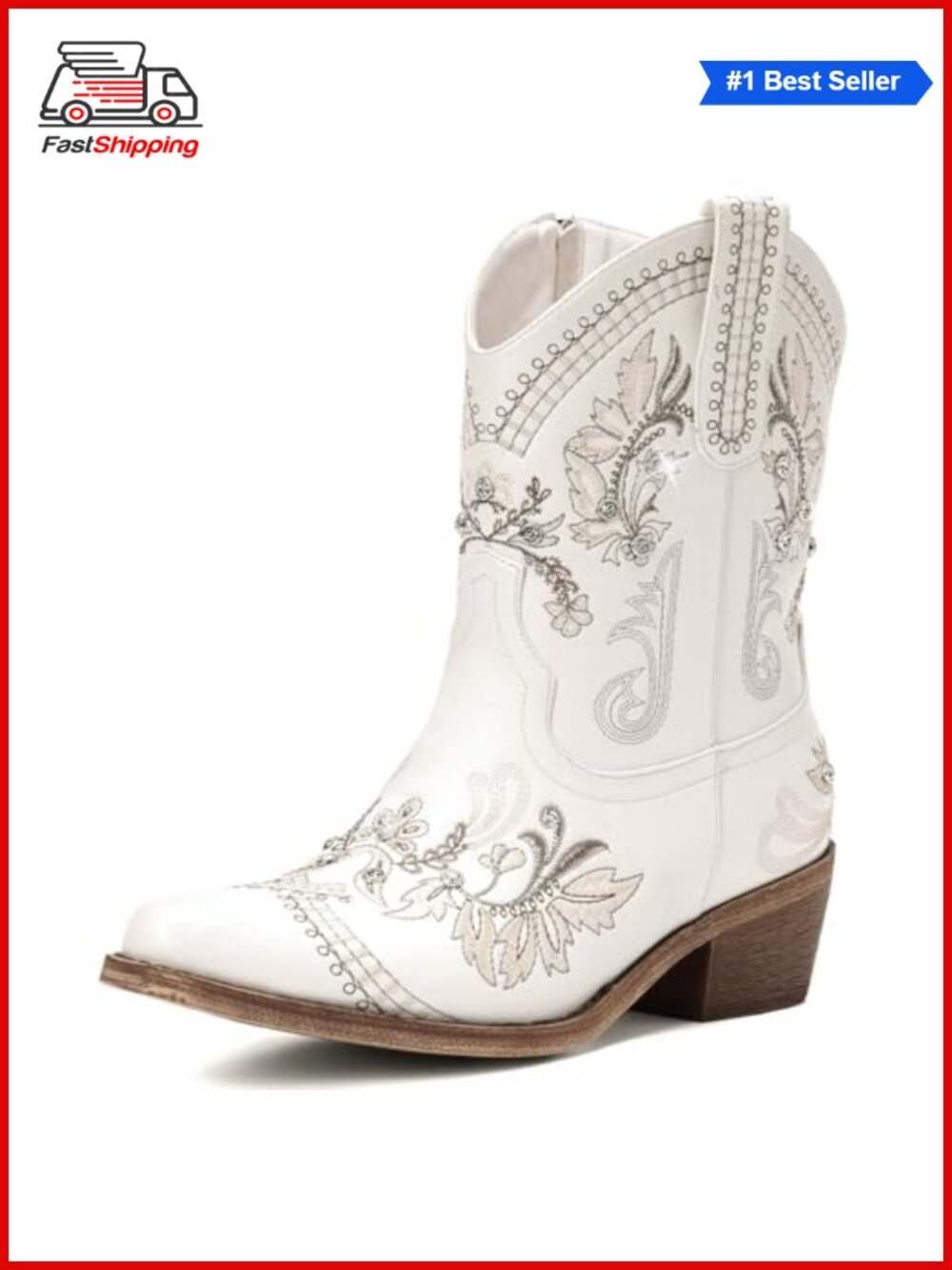 ✨ Rivalran Cowboy Boots for Women Western Embroidered Pointed Toe Chunky Heel